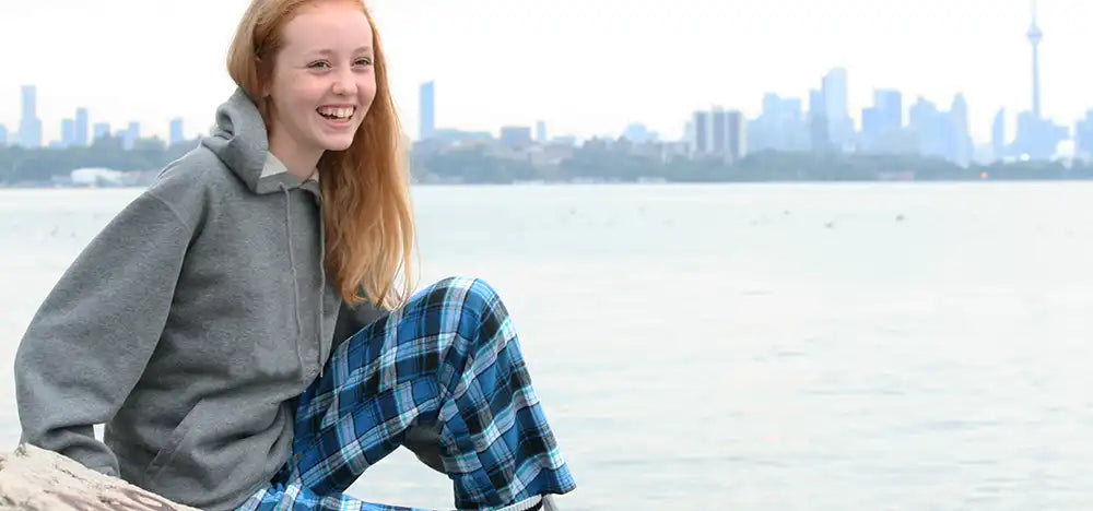 Flannel Pants and a hoody on the lake shore in Toronto