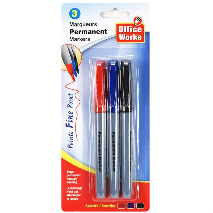 Office Works Colour Waterproof Markers 3pk