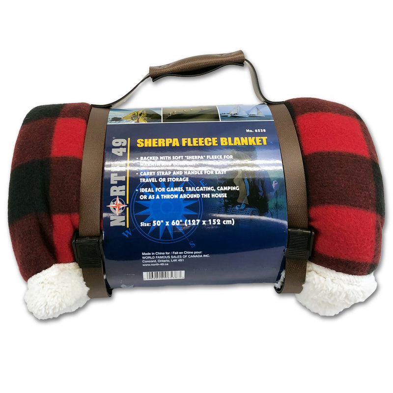 North 49 Sherpa Fleece Blanket red Plaid Rolled