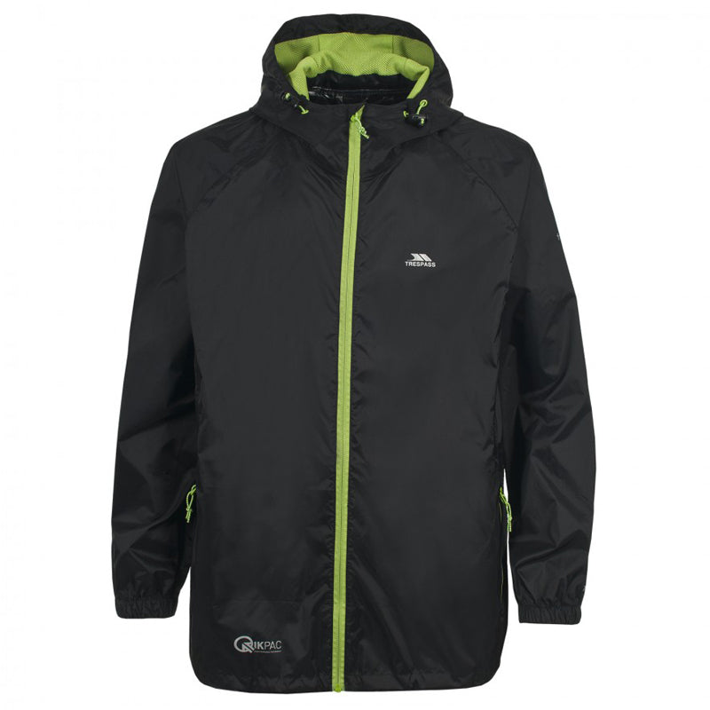 Black and Green Trespass Packable rain Jacket