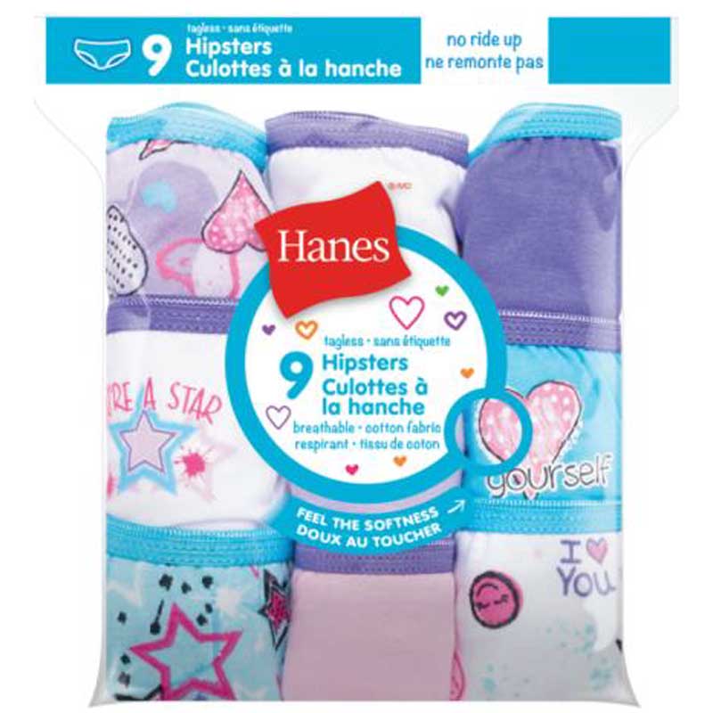 Hanes Girls 9 pack Hipsters