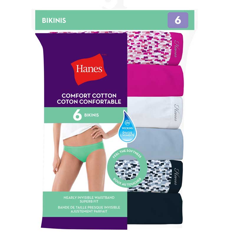 Hanes Women's Cotton Low Rise Brief Underwear, Moisture-Wicking, 6-Pack  Assorted 7