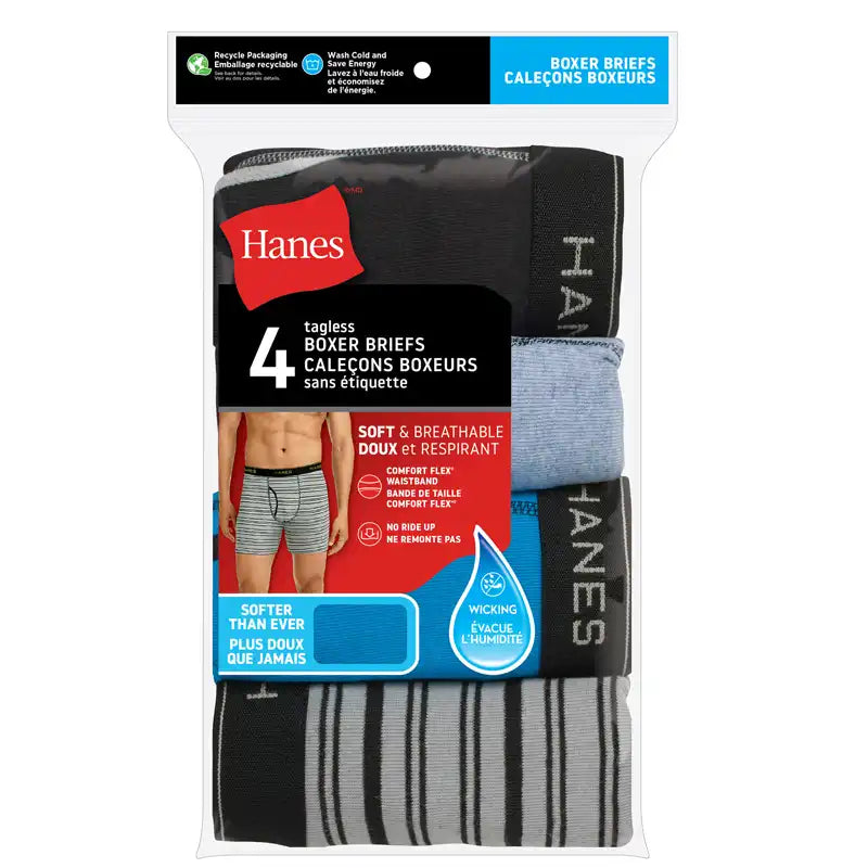 Hanes Men's Value Pack Covered Waistband Boxer Briefs, 6 Pack 