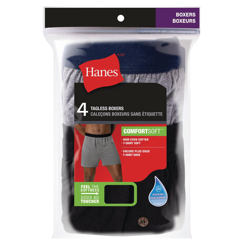 Hanes Mens Cotton ComfortSoft Tagless Boxer Brief 4-Pack