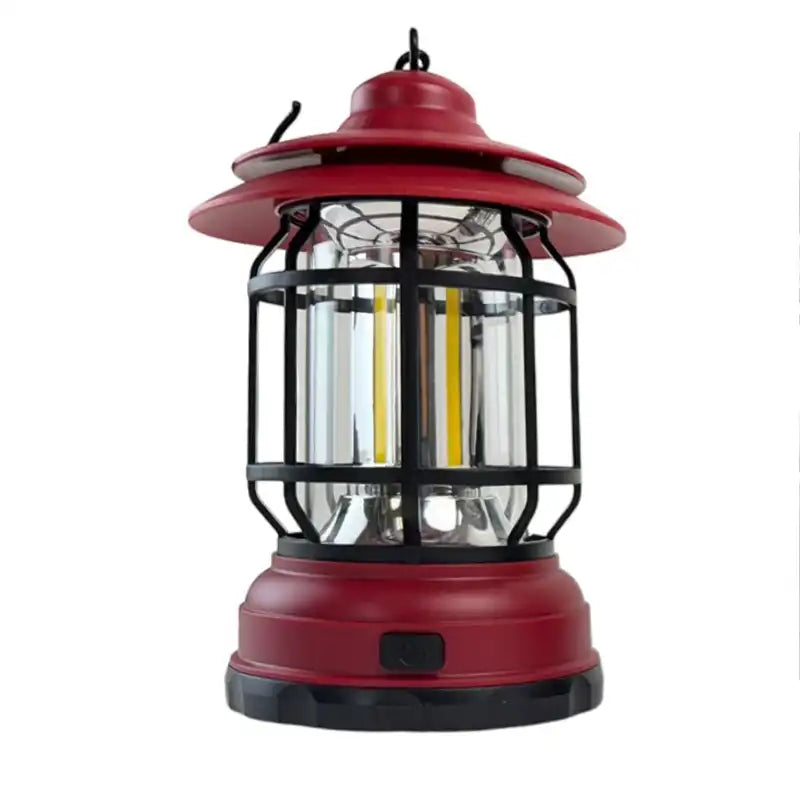 Red outdoor camp lantern with clear glass cover