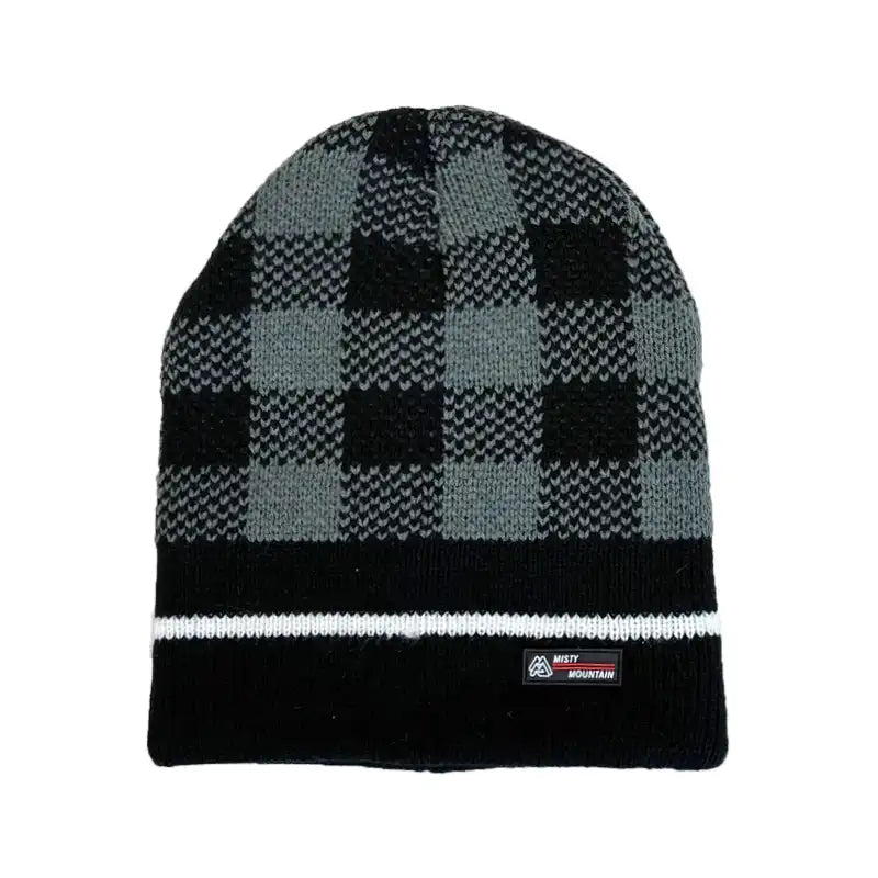 Black Plaid Knit Beanie