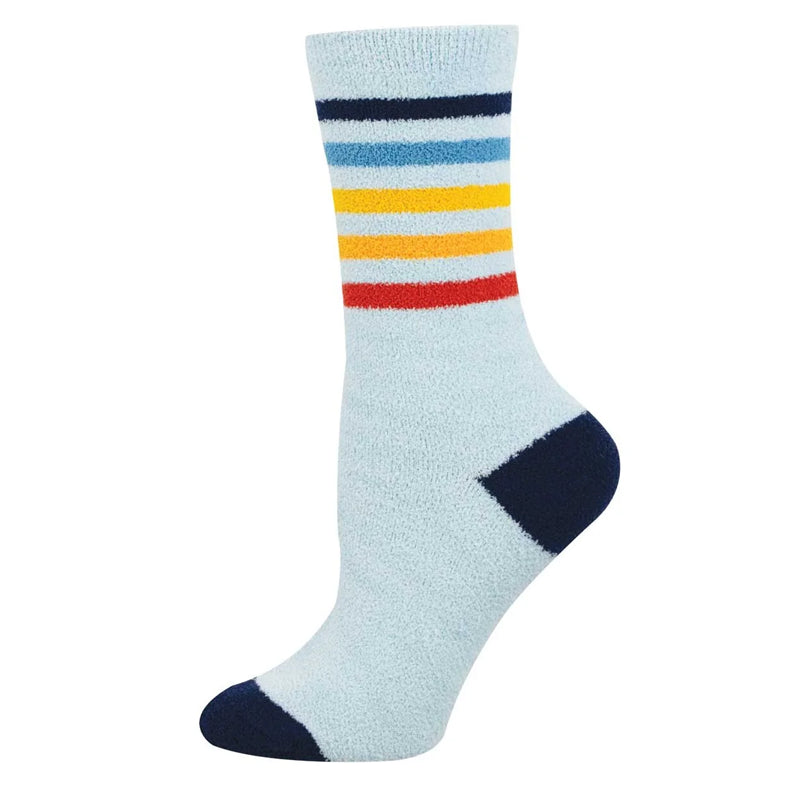 Blue Pajama Knit super soft sock with Coloured sport stripes and contrast heel and toe