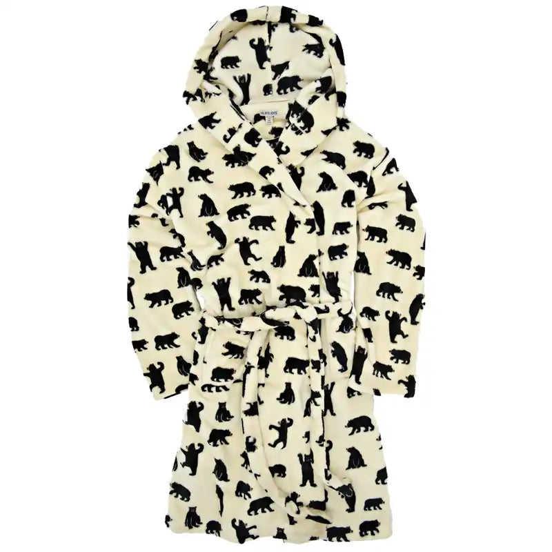 Bear Print on white fleece bath robe
