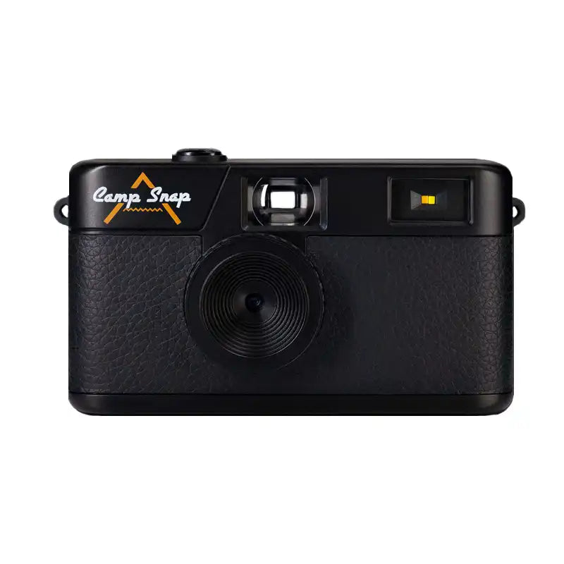 Black camera with 'Camp Snap' branding on a white background