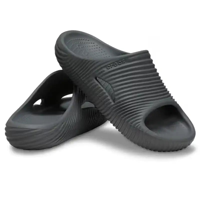 Pair of dark gray Crocs sandals 