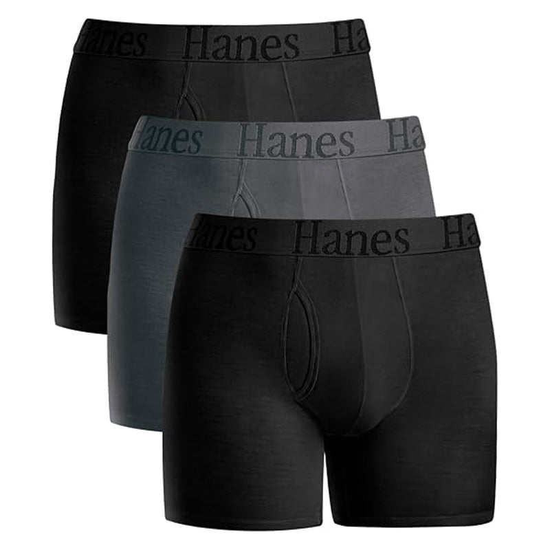 Hanes Men's Super Soft Boxer Briefs in black and grey