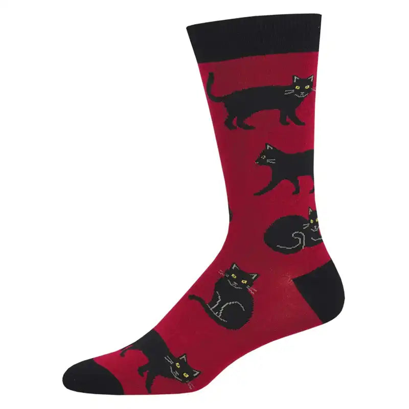 Men's Black Cat Bamboo Crew Socks