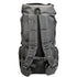 A dark gray tactical backpack shown from the back, featuring padded shoulder straps, mesh ventilation panels, and plastic buckle closures,