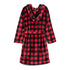 Back view of hooded plaid bath robe