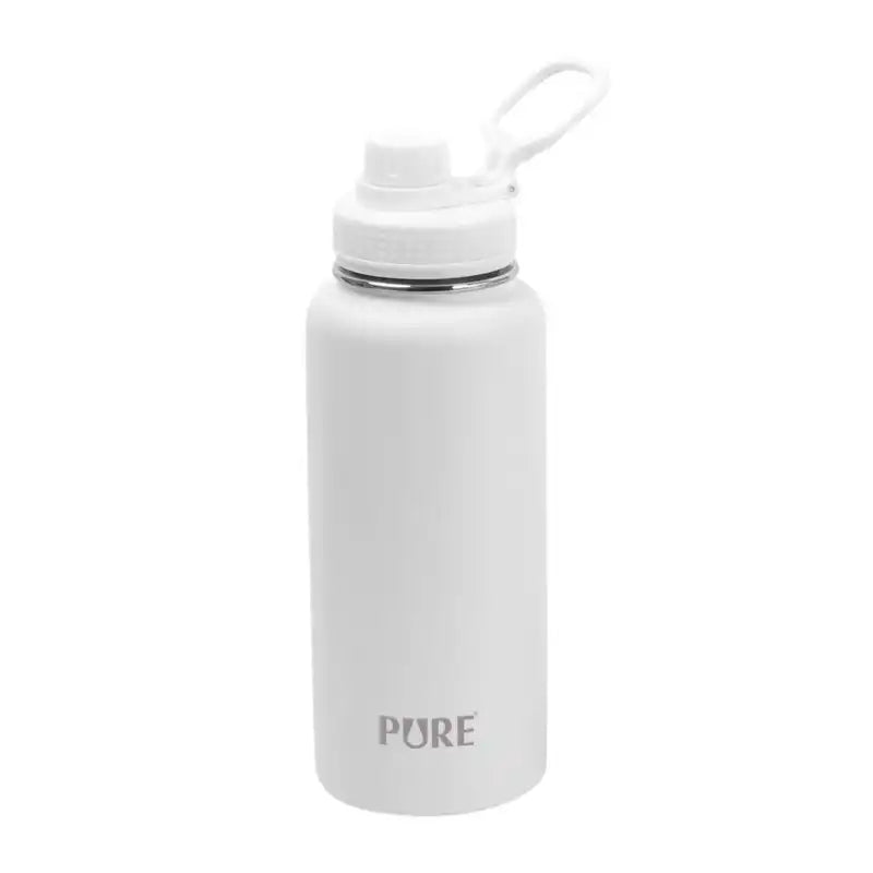 White Stainless steel water bottle with a threaded drink spout