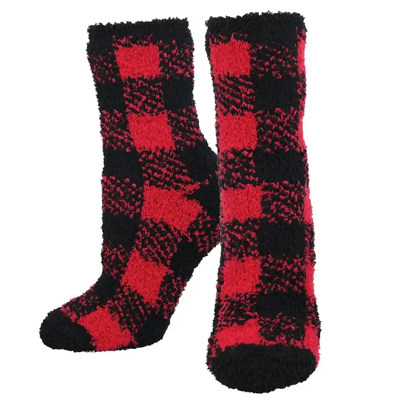 Women's Red Plaid Plush Socks