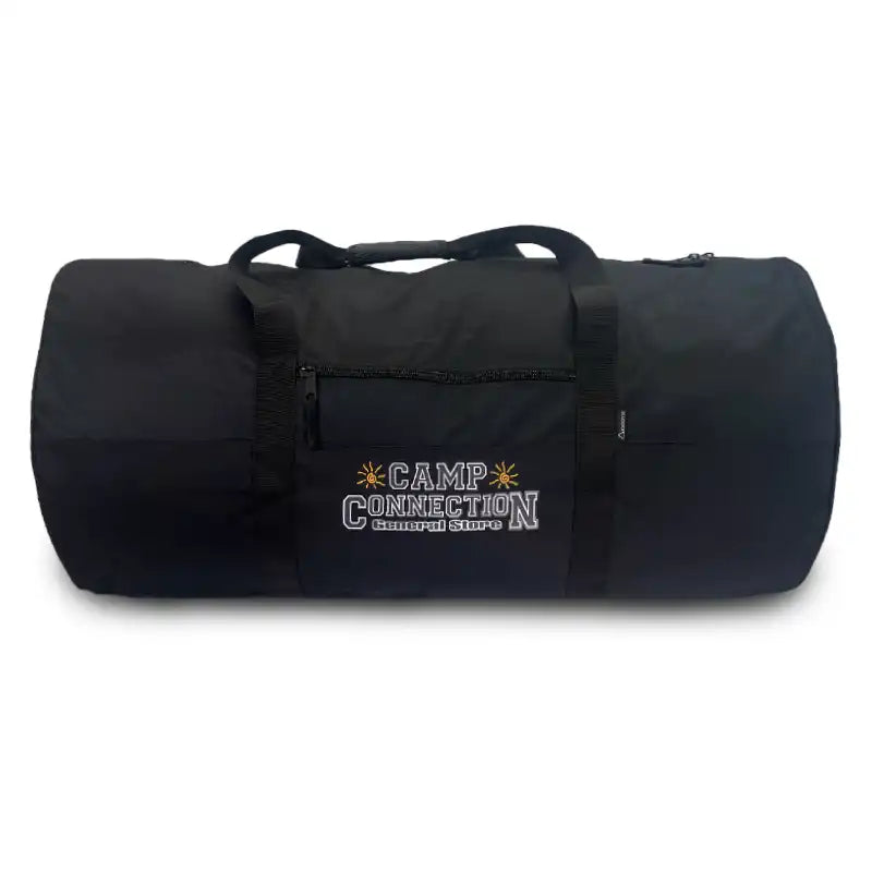 Stealth Black duffel bag with 'Camp Connection' logo