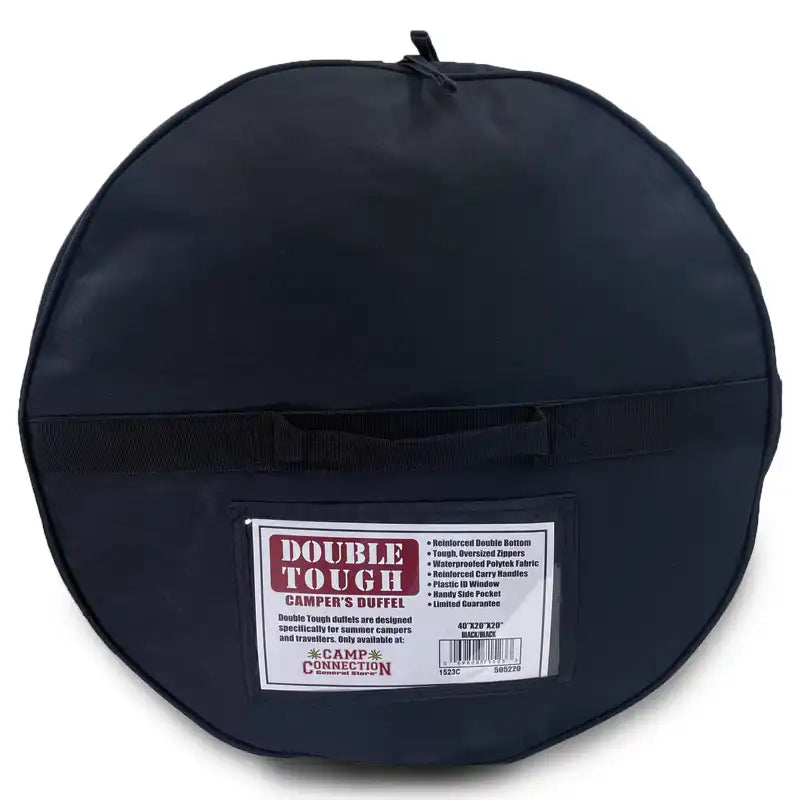Black Double Tough Duffel end  handle and pouch detail