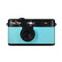 Blue camera with black accents on a white background