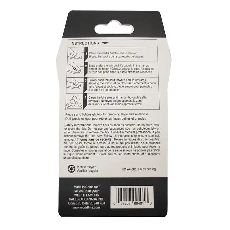 North 49 Tick Removal Card Packaging back
