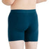 Teal shorts worn by a person on a white background