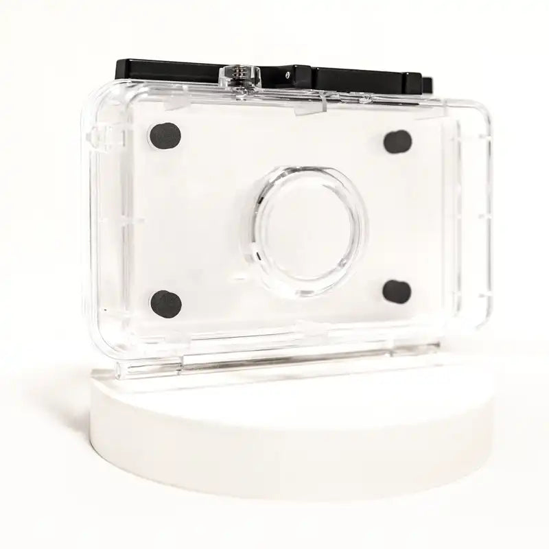 Clear camera housing with black accents for Camp Snap Camera
