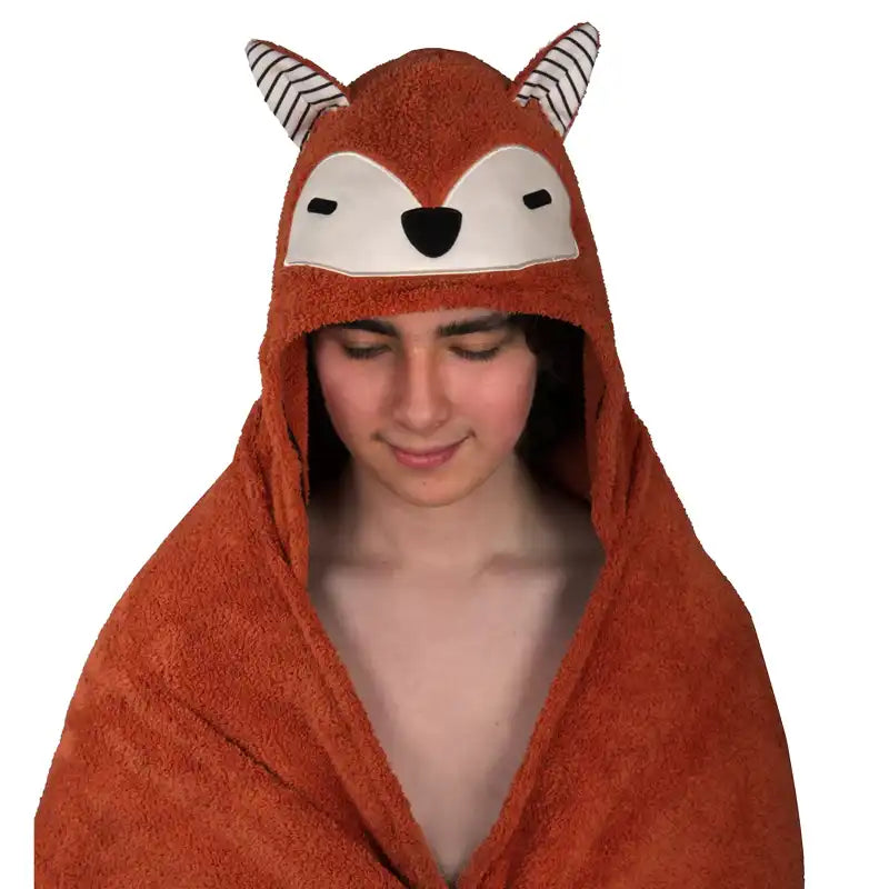fox-themed hooded plush towel 