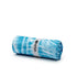 Rolled-up microfiber towel with blue and white pattern