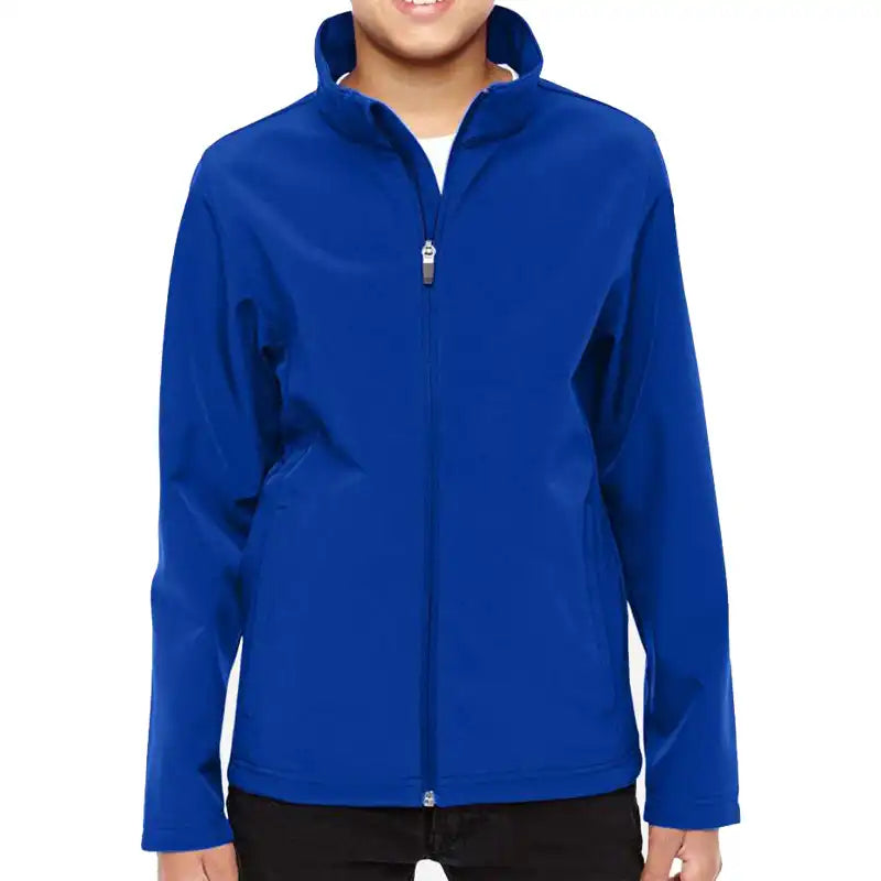 A youth royal blue full-zip jacket with a stand-up collar