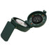 A dark green military-style compass with a hinged cover, shown open
