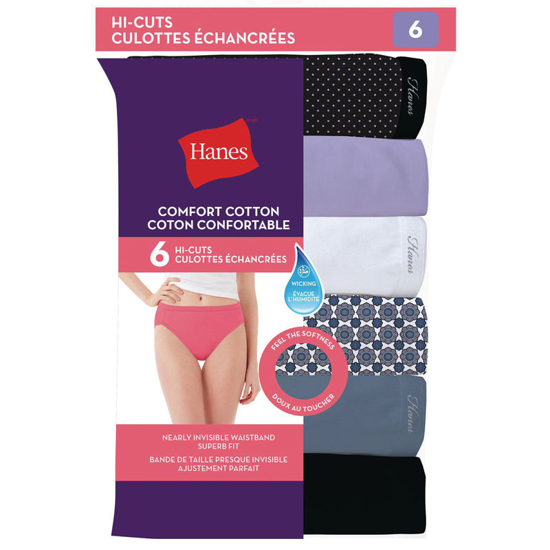 Hanes Ladies Comfort Cotton Hi-Cut 6 Pack Underwear
