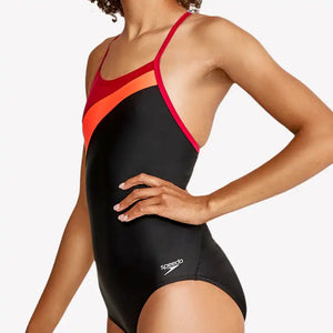 Speedo Women's Red Colourblock Flyer Swimsuit