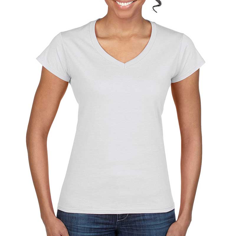 Plain White Ladies Cotton V Neck Tee Shirt
