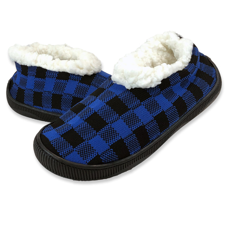 blue plaid fuzzy slippers