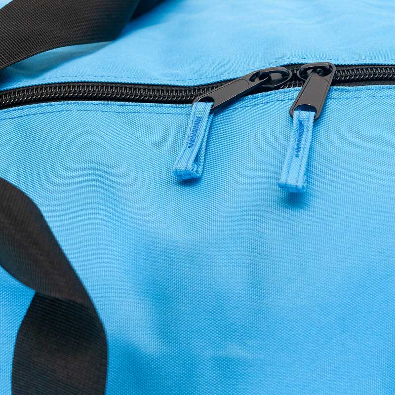 Zipper Pulls on Bright Blue Camp Duffel