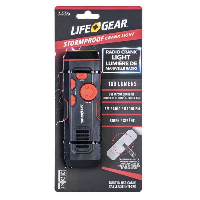 Life Gear Storm-Proof Crank Powered Radio Flashlight