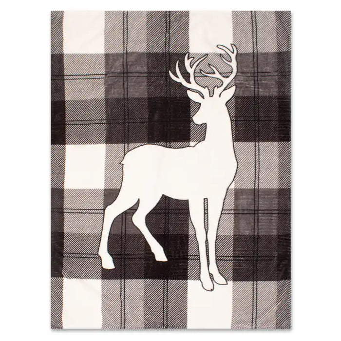 Deer Print Ribbed Plush Throw Blanket
