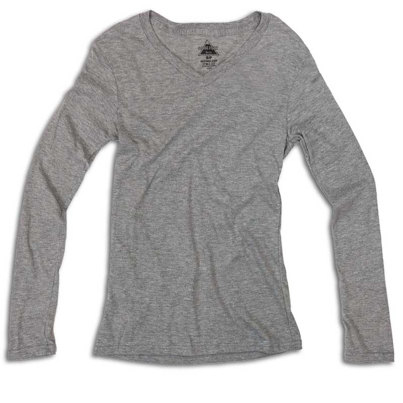 Grey Ladies Long Sleeve V-Neck Tee Shirt