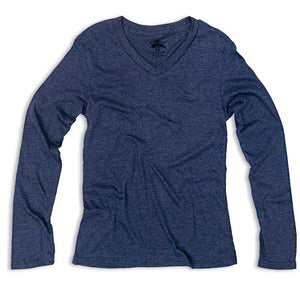 Navy Ladies Long Sleeve V-Neck Tee Shirt