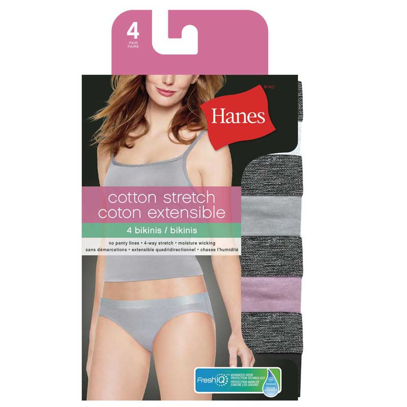 Hanes Ladies Cotton Stretch Bikini 4pk Underwear