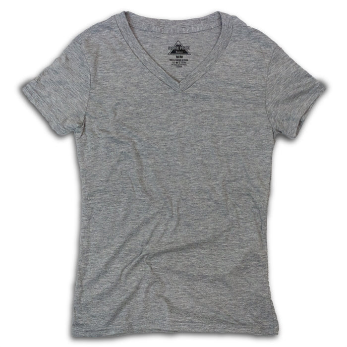 Ladies Grey V-Neck Short Sleeve tee shirt
